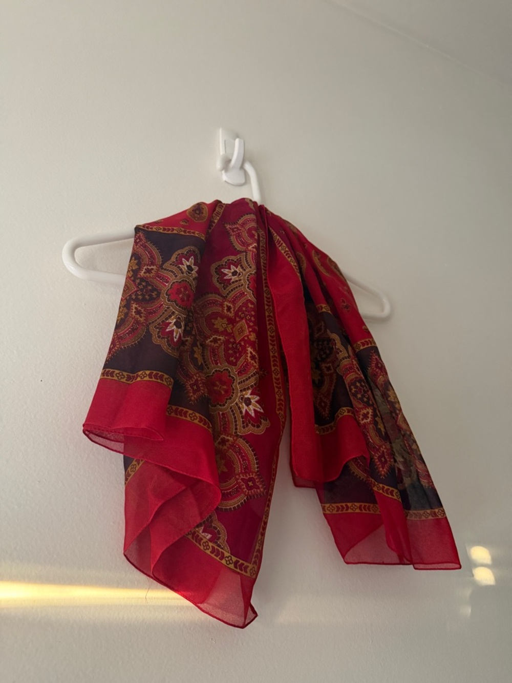 Sheer Red Paisley Scarf - Lightweight Women's Wrap